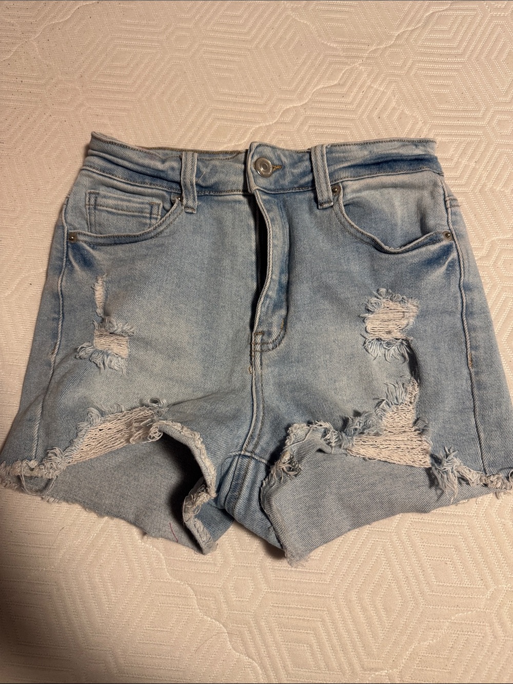 Wax Jean Light Blue Distressed Denim Shorts